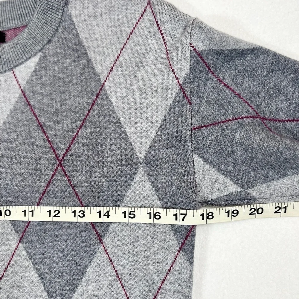 TAHARI Women’s Argyle Academia Grey/Pink‎ Crewneck Sweater Size Extra Small - Picture 13 of 13